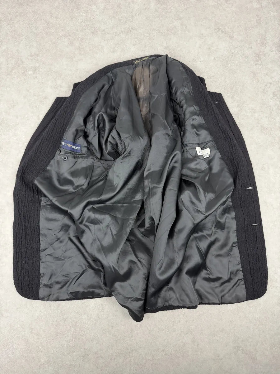 1990s Emporio Armani Black Pleats Blazer Jacket GZgFGYw 11