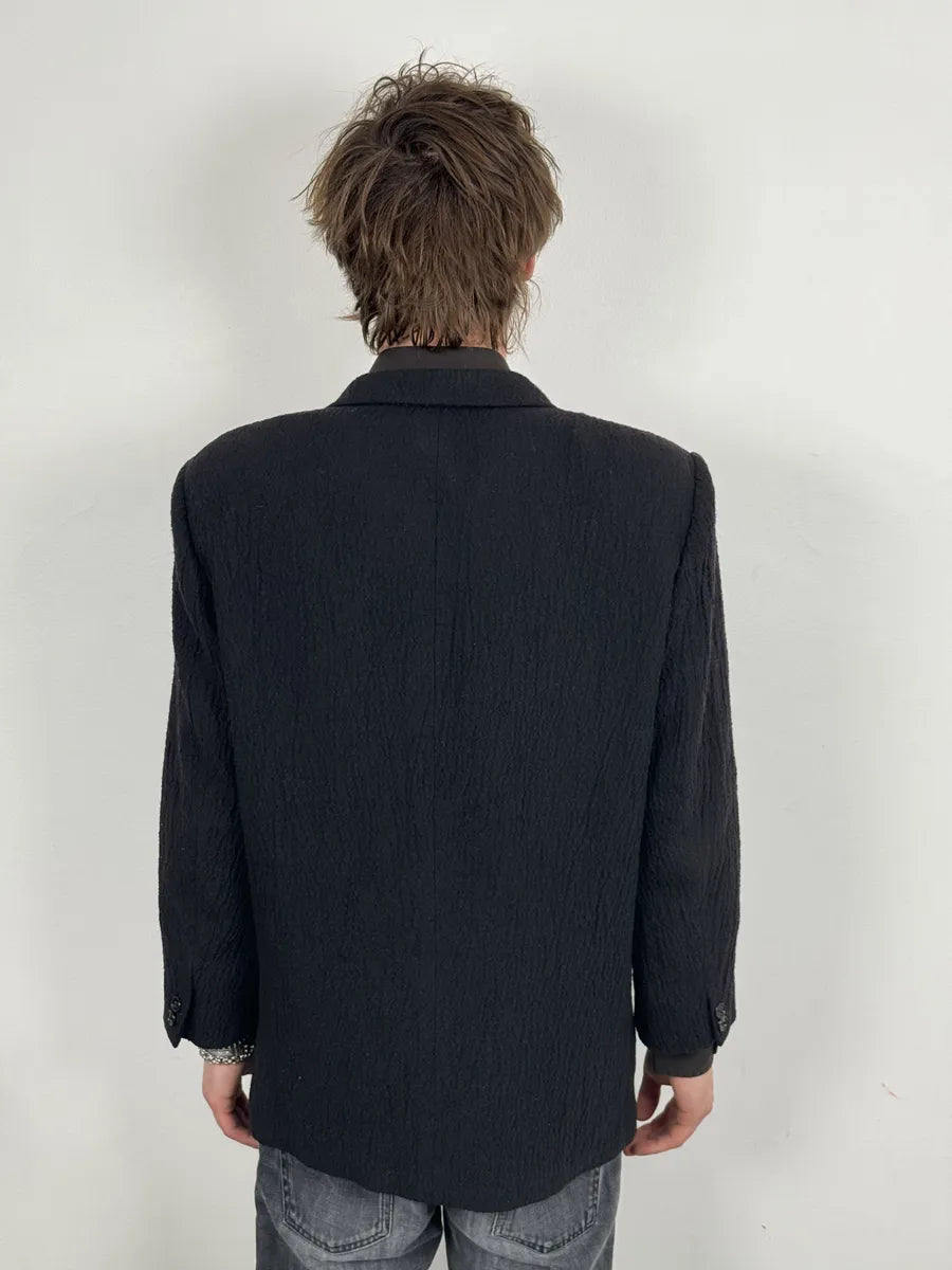 1990s Emporio Armani Black Pleats Blazer Jacket GZgFGYw 2