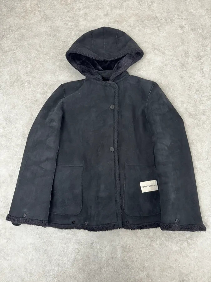 1990s Emporio Armani Black Reversible Faux Fur Coat IseHDri 1