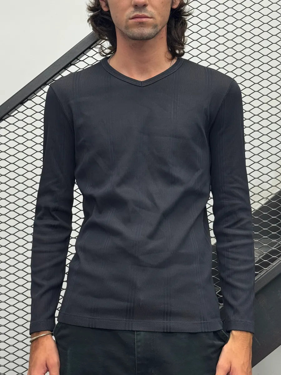 1990s Emporio Armani Black Ribbed Longsleeve BbMqZrF 1