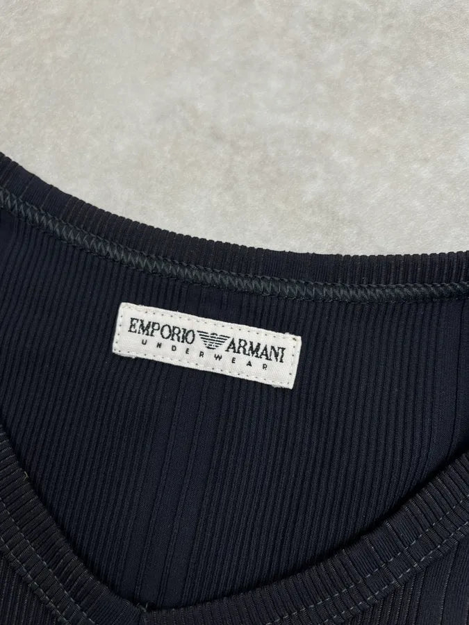 1990s Emporio Armani Black Ribbed Longsleeve BbMqZrF 7