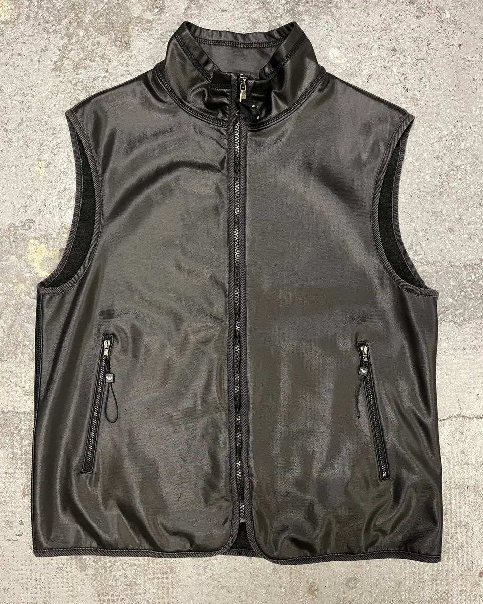 1990s Emporio Armani Black Waxed Vest (M) AWGwPsr 0