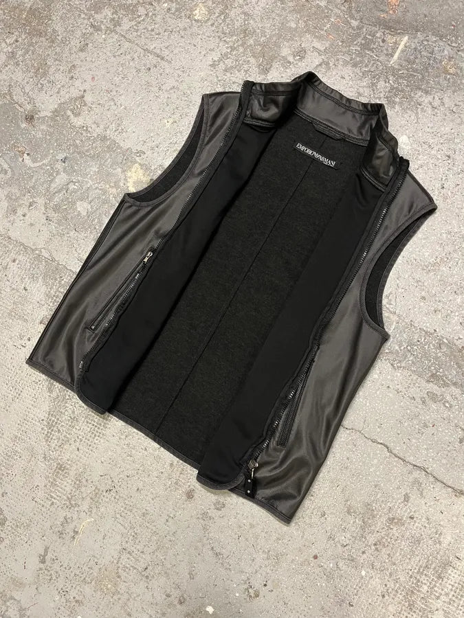 1990s Emporio Armani Black Waxed Vest (M) AWGwPsr 4