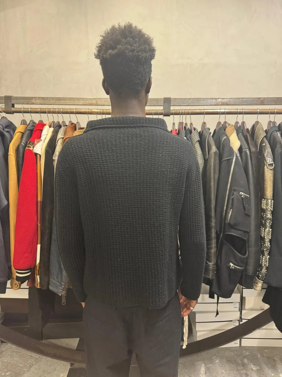 1990s Emporio Armani Black Wool Zip-up Sweater lYUyRgo 2