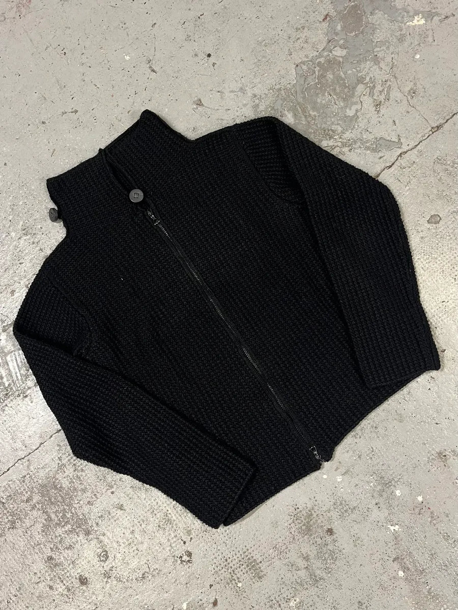 1990s Emporio Armani Black Wool Zip-up Sweater lYUyRgo 3