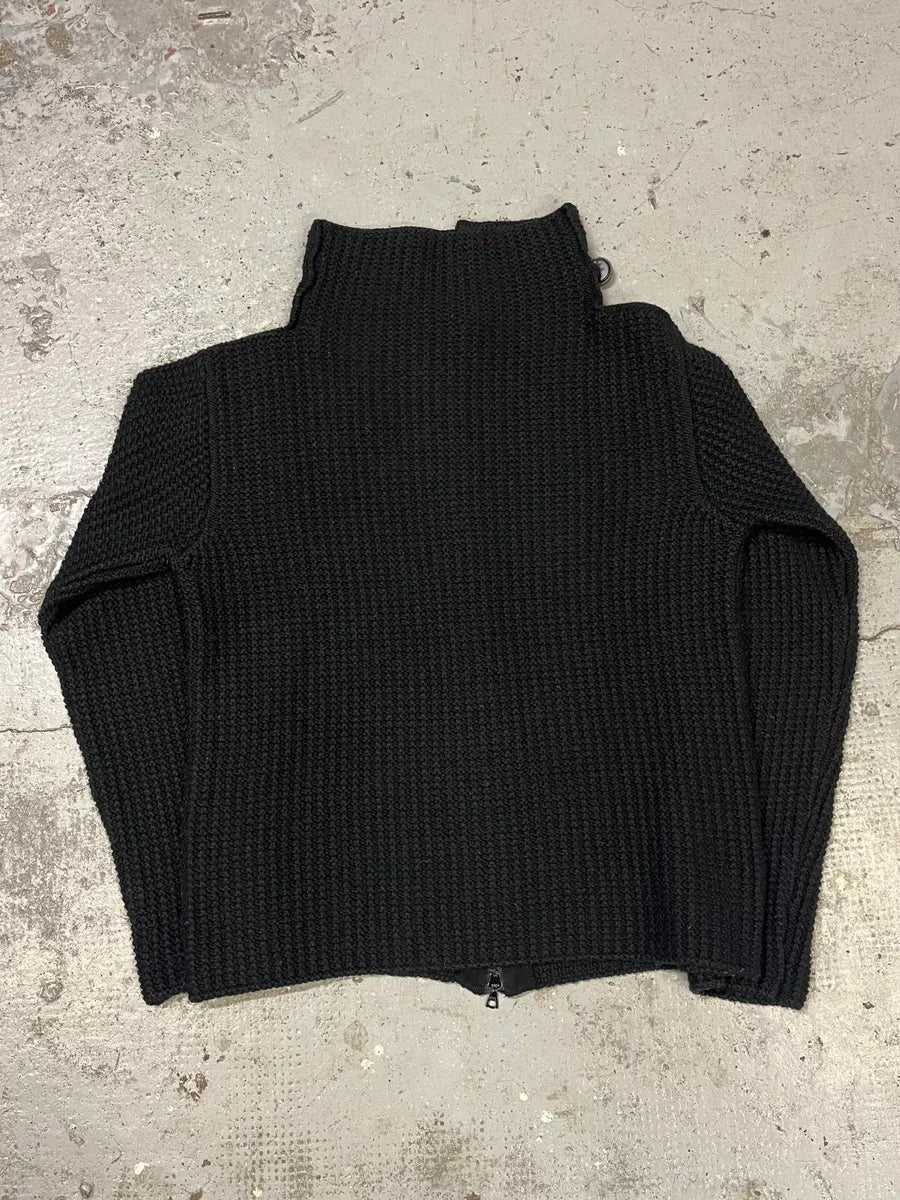 1990s Emporio Armani Black Wool Zip-up Sweater lYUyRgo 4
