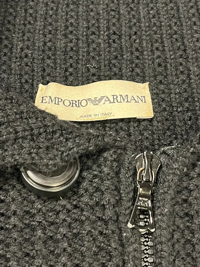 1990s Emporio Armani Black Wool Zip-up Sweater lYUyRgo 7