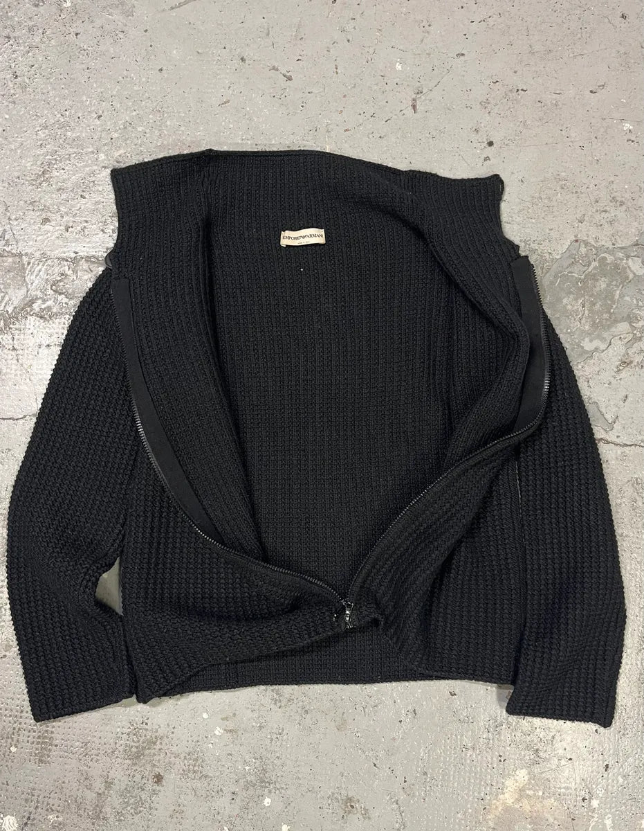 1990s Emporio Armani Black Wool Zip-up Sweater lYUyRgo 5