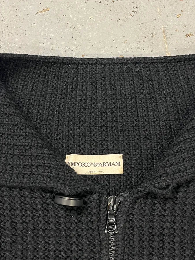 1990s Emporio Armani Black Wool Zip-up Sweater lYUyRgo 6