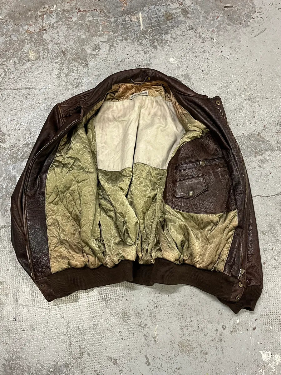 1990s Emporio Armani Brown Bomber Leather Jacket gXMLaEo 8