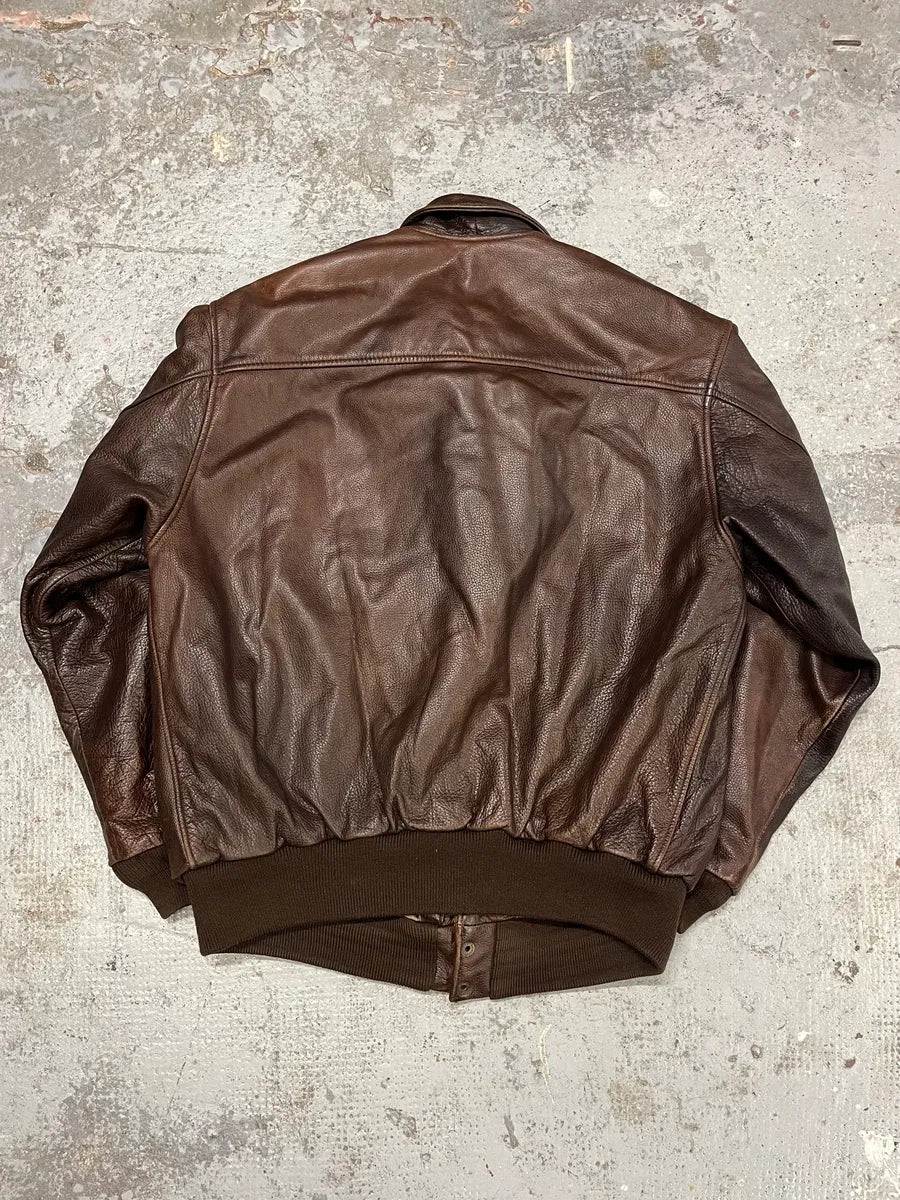 1990s Emporio Armani Brown Bomber Leather Jacket GWzTBye 5