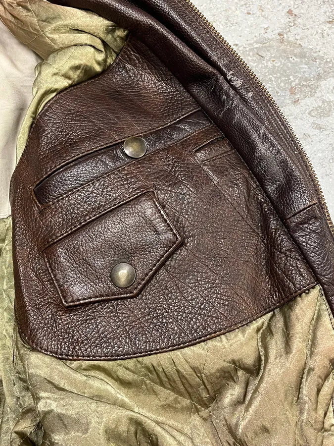 1990s Emporio Armani Brown Bomber Leather Jacket GWzTBye 10