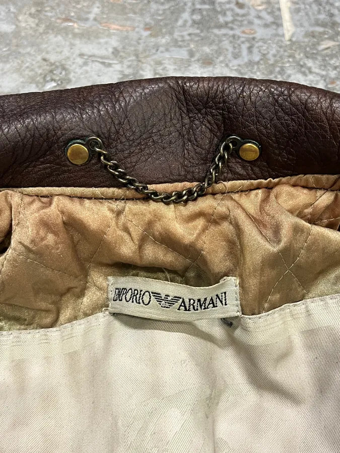 1990s Emporio Armani Brown Bomber Leather Jacket GWzTBye 11