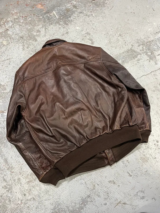 1990s Emporio Armani Brown Bomber Leather Jacket GWzTBye 7