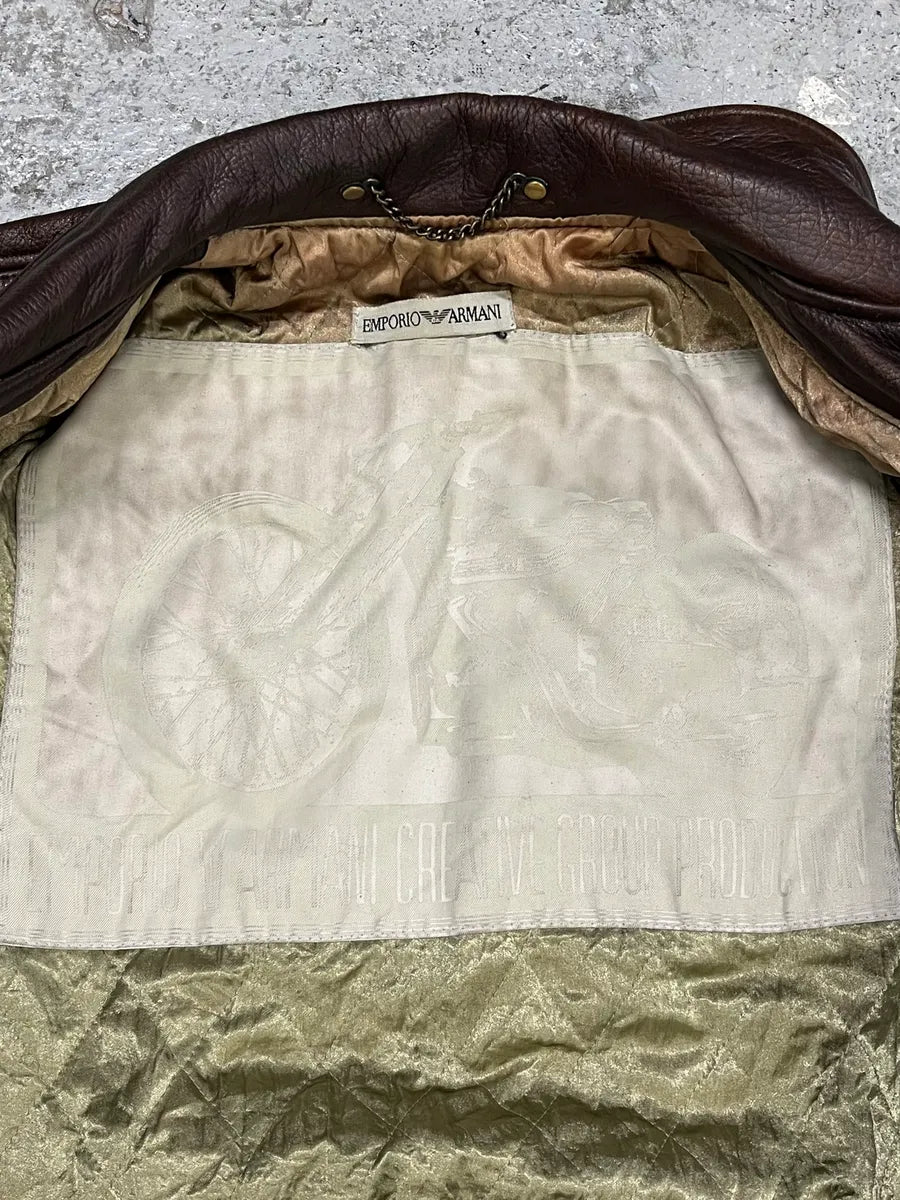 1990s Emporio Armani Brown Bomber Leather Jacket GWzTBye 9