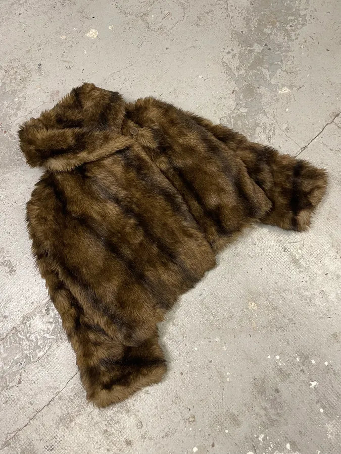 1990s Emporio Armani Brown Faux Fur Imperial Jacket (L/XL) qBhmTSV 1