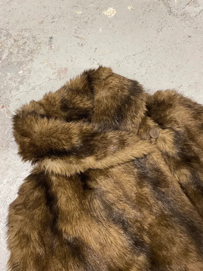 1990s Emporio Armani Brown Faux Fur Imperial Jacket (L/XL) qBhmTSV 2