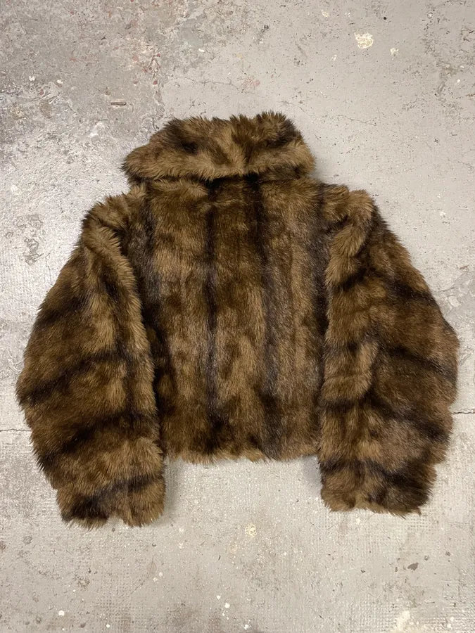 1990s Emporio Armani Brown Faux Fur Imperial Jacket (L/XL) qBhmTSV 3