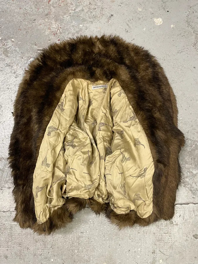 1990s Emporio Armani Brown Faux Fur Imperial Jacket (L/XL) qBhmTSV 4