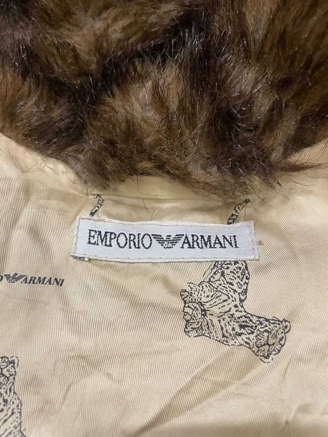 1990s Emporio Armani Brown Faux Fur Imperial Jacket (L/XL) qBhmTSV 6