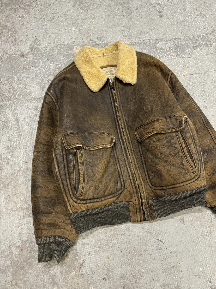 1990s Emporio Armani Brown Shearling Aviator Leather Jacket (M/L) 3