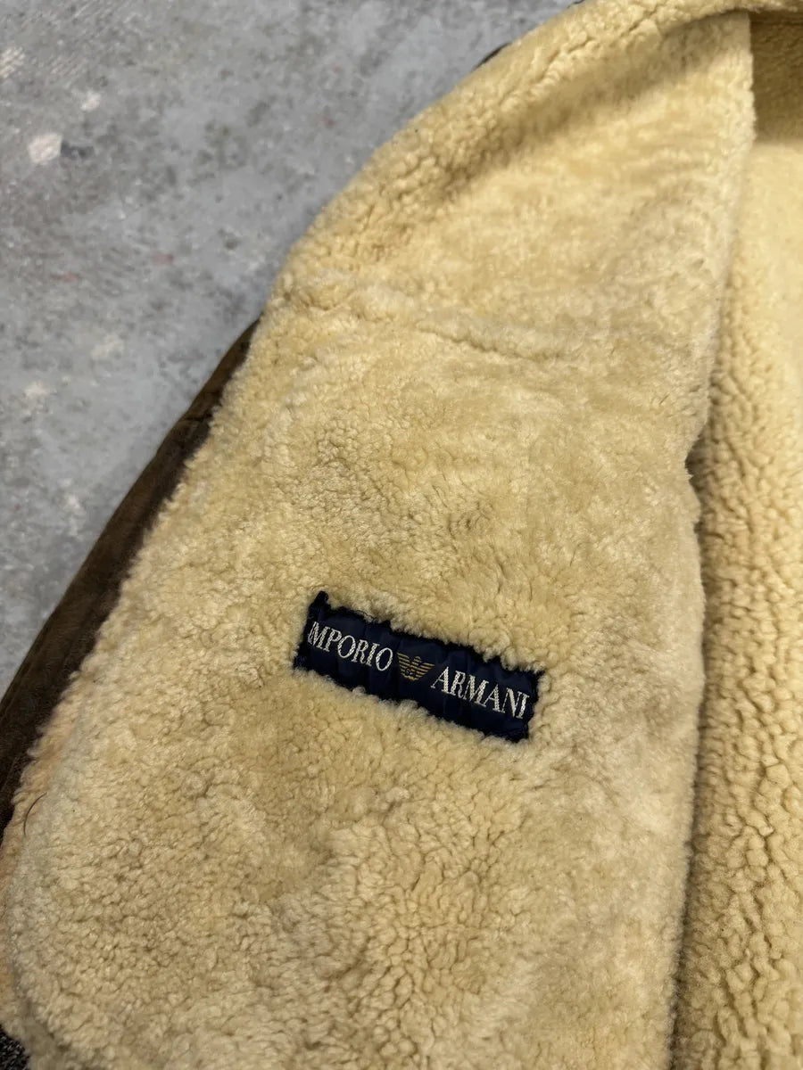 1990s Emporio Armani Brown Shearling Aviator Leather Jacket (M/L) 5