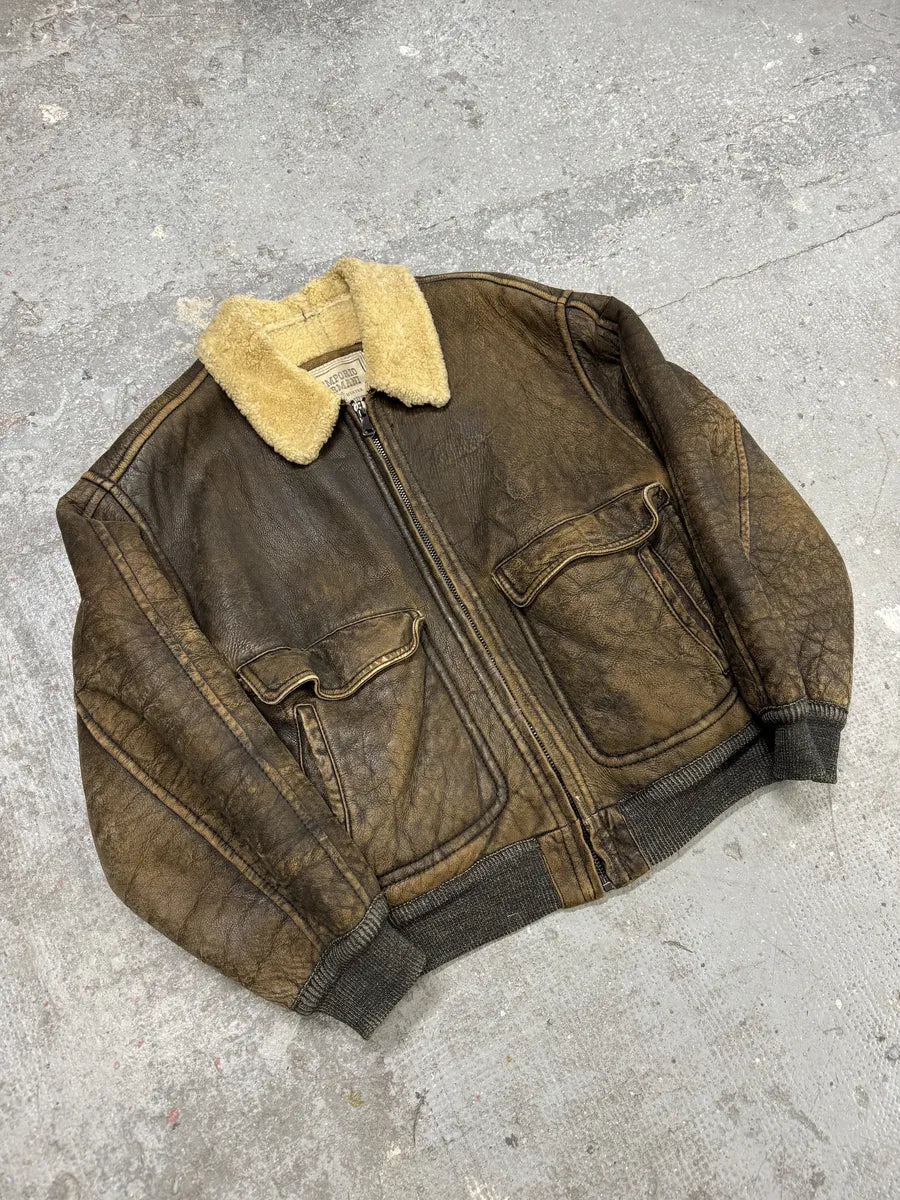 1990s Emporio Armani Brown Shearling Aviator Leather Jacket (M/L) 6