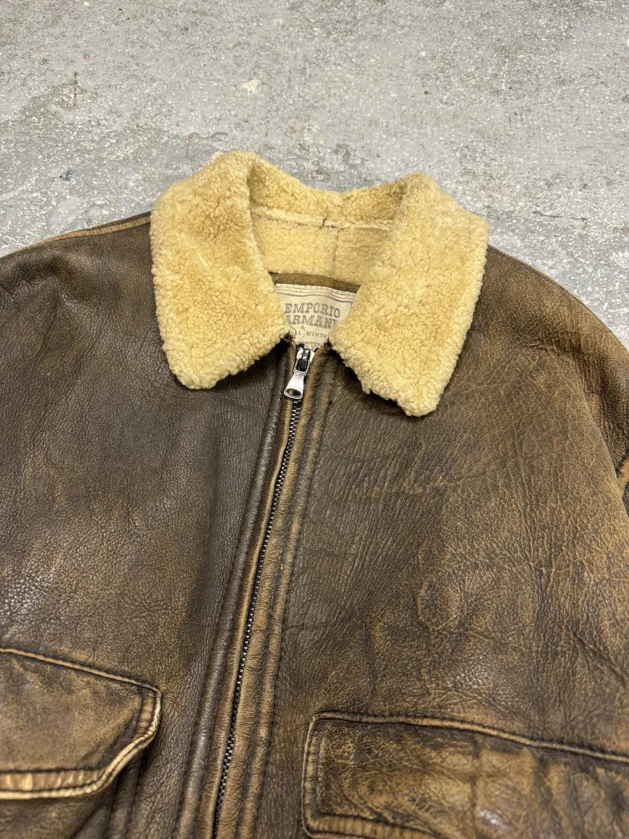 1990s Emporio Armani Brown Shearling Aviator Leather Jacket (M/L) 7