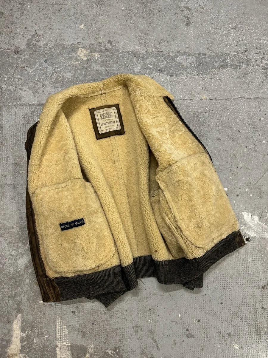 1990s Emporio Armani Brown Shearling Aviator Leather Jacket (M/L) 8