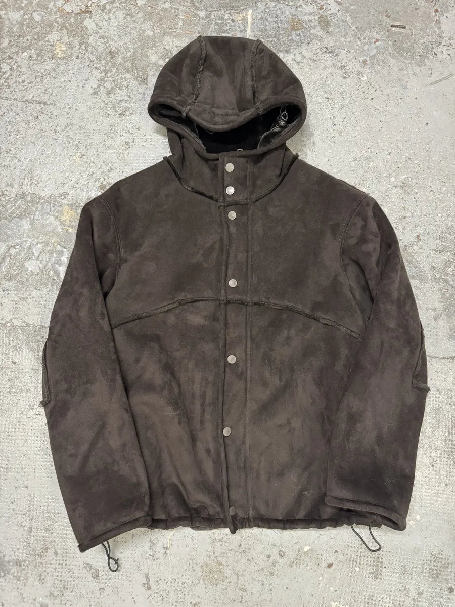 1990s Emporio Armani Brown Shearling Effect Hooded Jacket zUYZapE 0