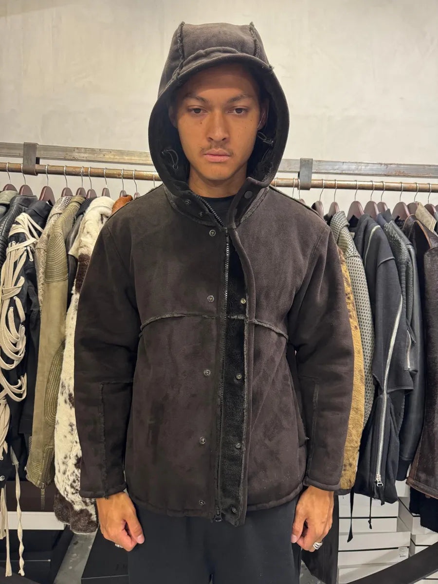 1990s Emporio Armani Brown Shearling Effect Hooded Jacket zUYZapE 1