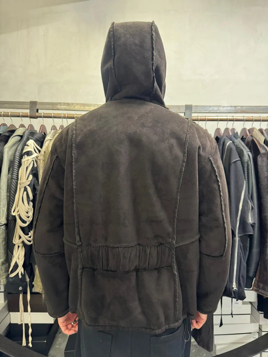 1990s Emporio Armani Brown Shearling Effect Hooded Jacket zUYZapE 2