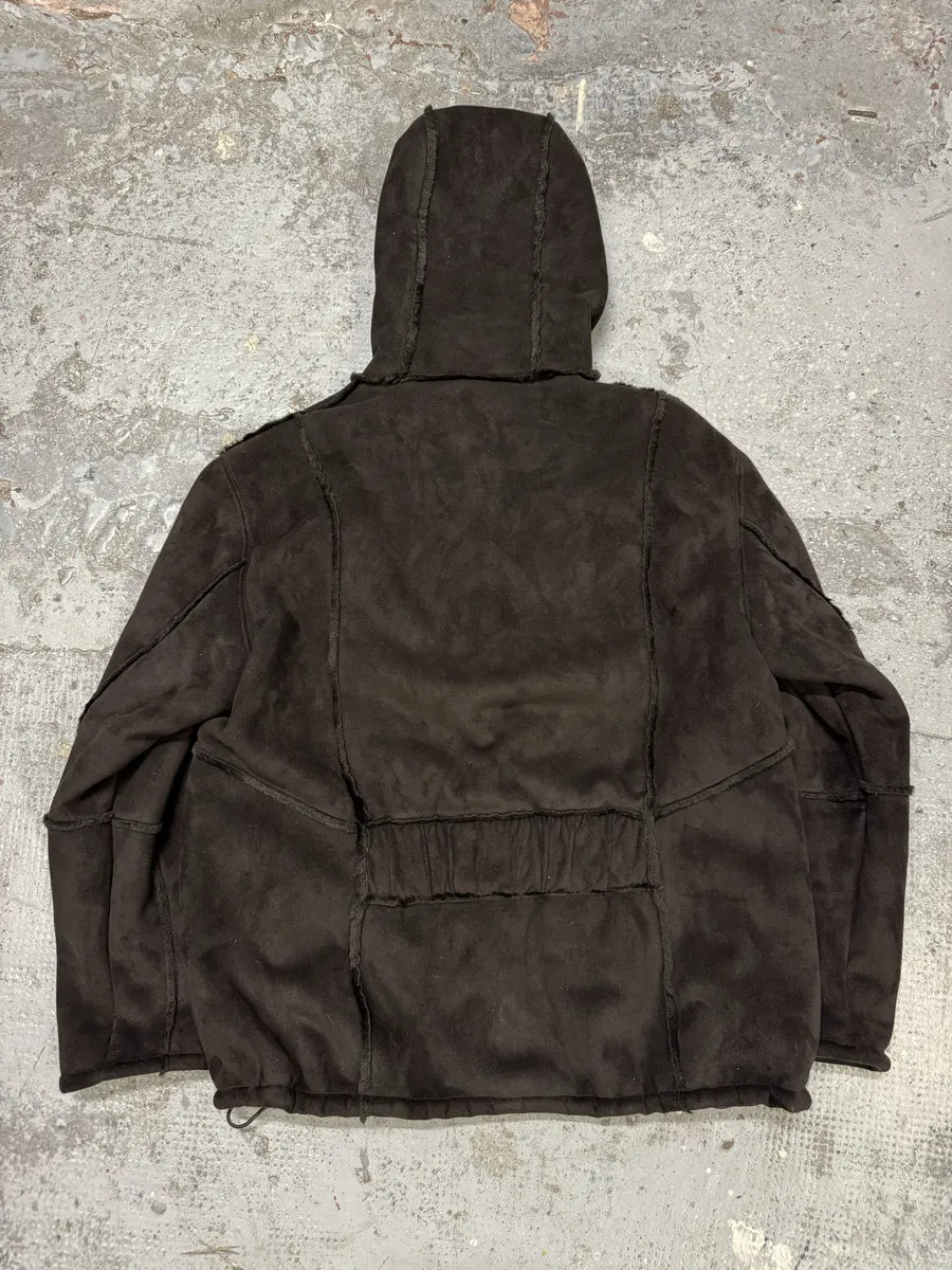 1990s Emporio Armani Brown Shearling Effect Hooded Jacket zUYZapE 3