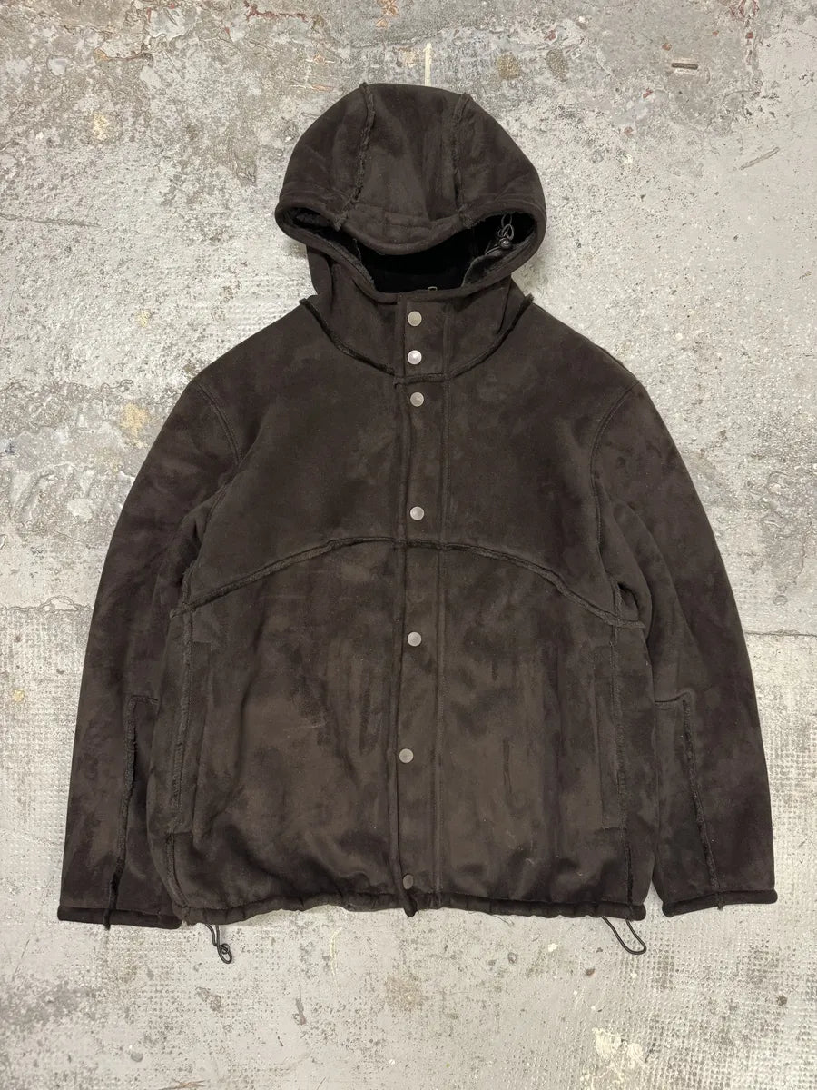 1990s Emporio Armani Brown Shearling Effect Hooded Jacket zUYZapE 4