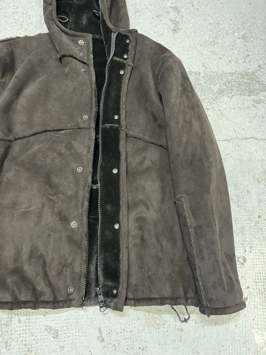 1990s Emporio Armani Brown Shearling Effect Hooded Jacket zUYZapE 7