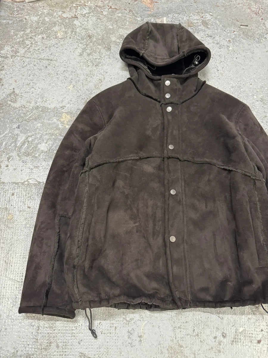 1990s Emporio Armani Brown Shearling Effect Hooded Jacket zUYZapE 9