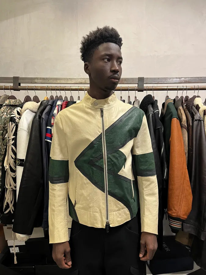 SS2005 Emporio Armani Contemporary Beige & Green Biker Jacket sSdZgWu 2