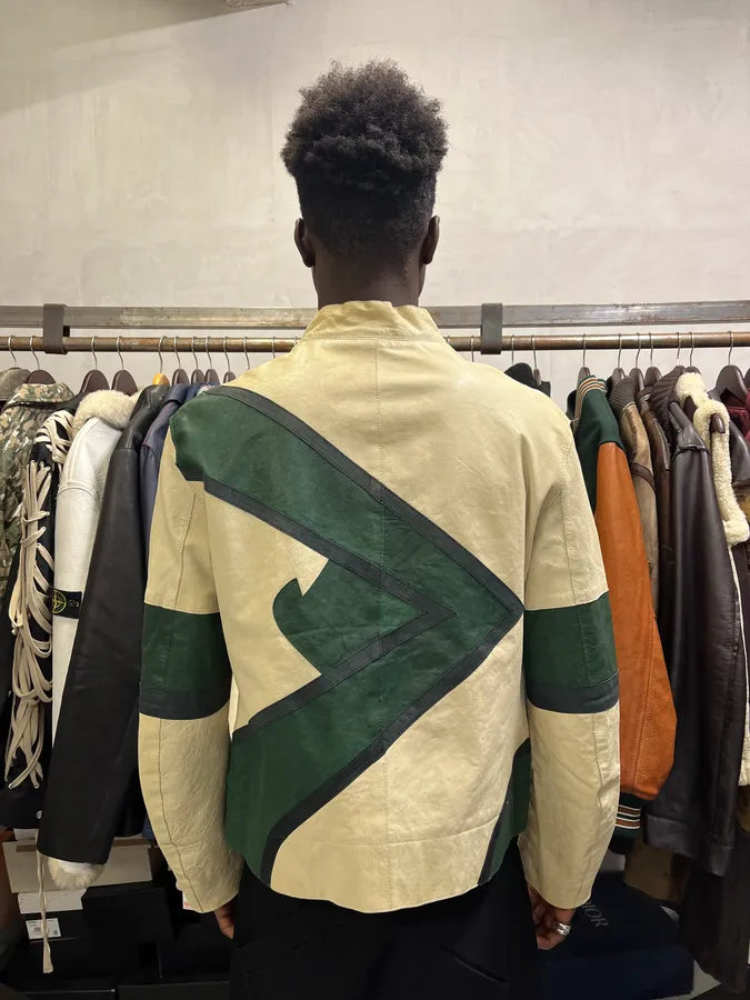 SS2005 Emporio Armani Contemporary Beige & Green Biker Jacket sSdZgWu 3