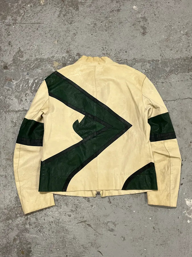 SS2005 Emporio Armani Contemporary Beige & Green Biker Jacket sSdZgWu 6