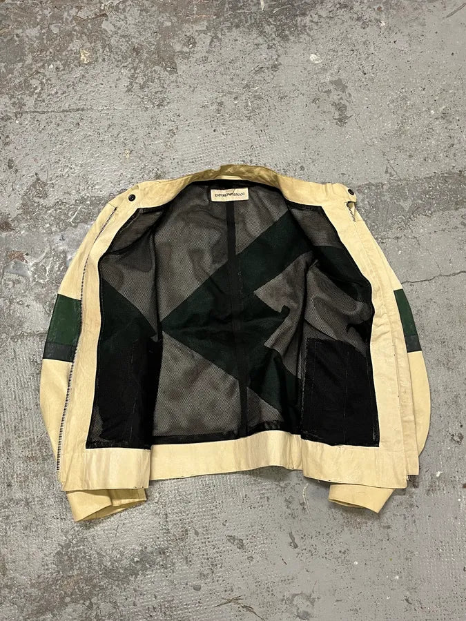 SS2005 Emporio Armani Contemporary Beige & Green Biker Jacket sSdZgWu 8