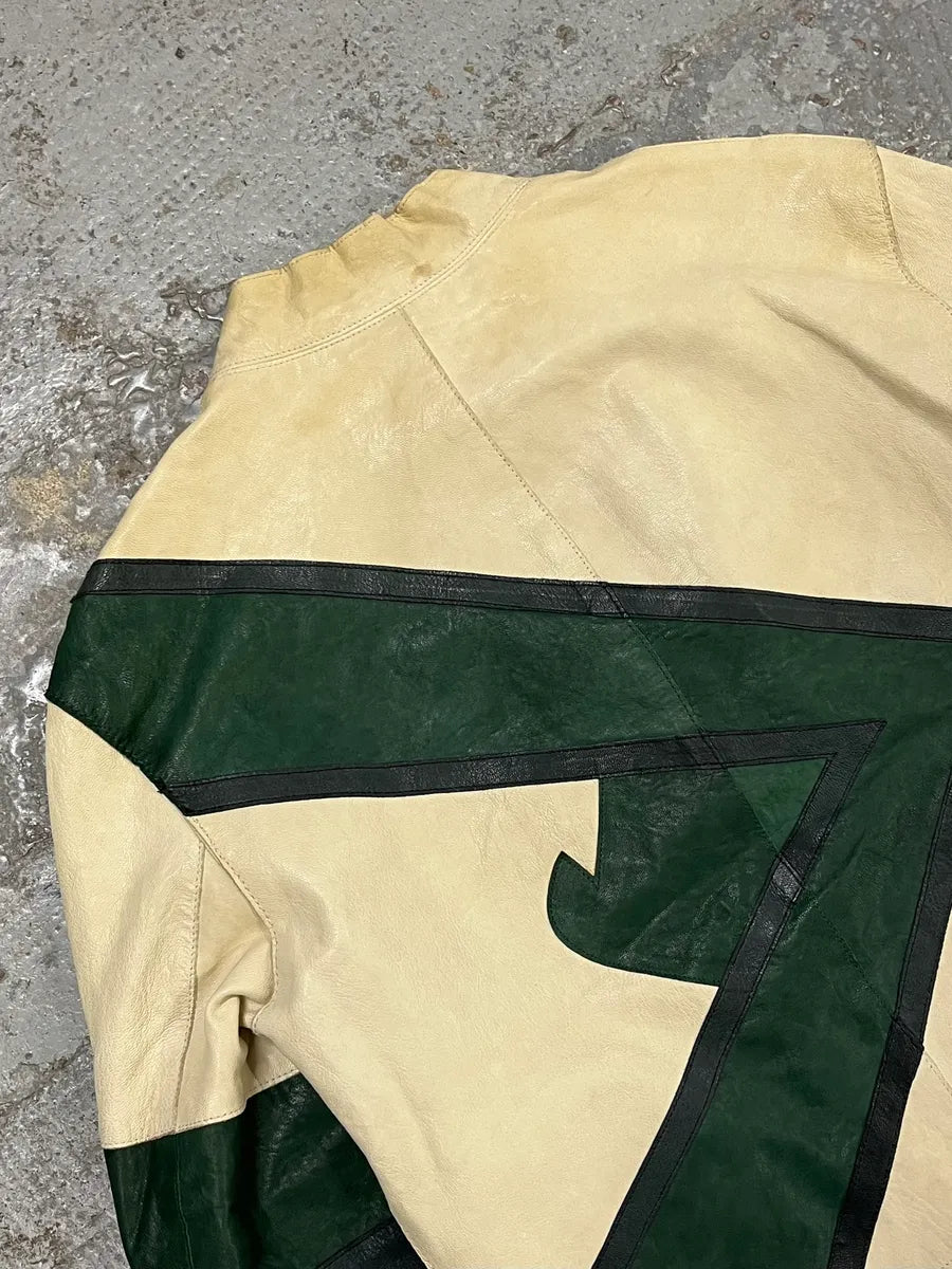 SS2005 Emporio Armani Contemporary Beige & Green Biker Jacket sSdZgWu 9