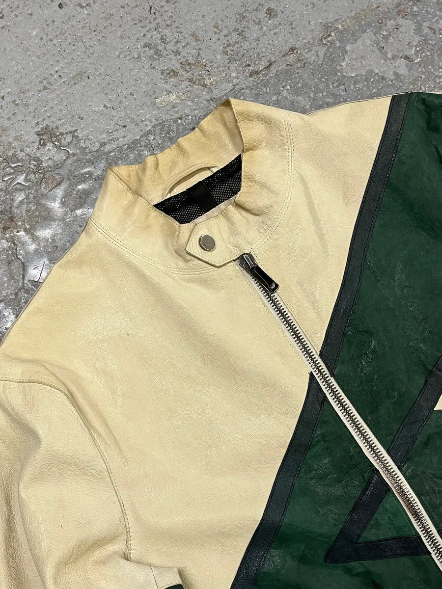 SS2005 Emporio Armani Contemporary Beige & Green Biker Jacket sSdZgWu 5