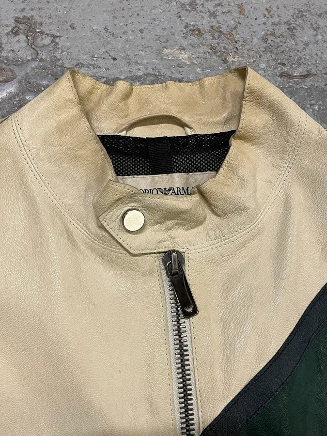 SS2005 Emporio Armani Contemporary Beige & Green Biker Jacket sSdZgWu 7