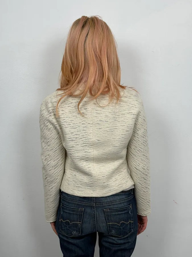 1990s Emporio Armani Creamy White Cropped Classy Jacket 1990s Emporio Armani Creamy White Cropped Classy Jacket