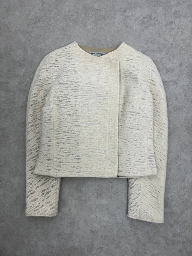 1990s Emporio Armani Creamy White Cropped Classy Jacket 1990s Emporio Armani Creamy White Cropped Classy Jacket