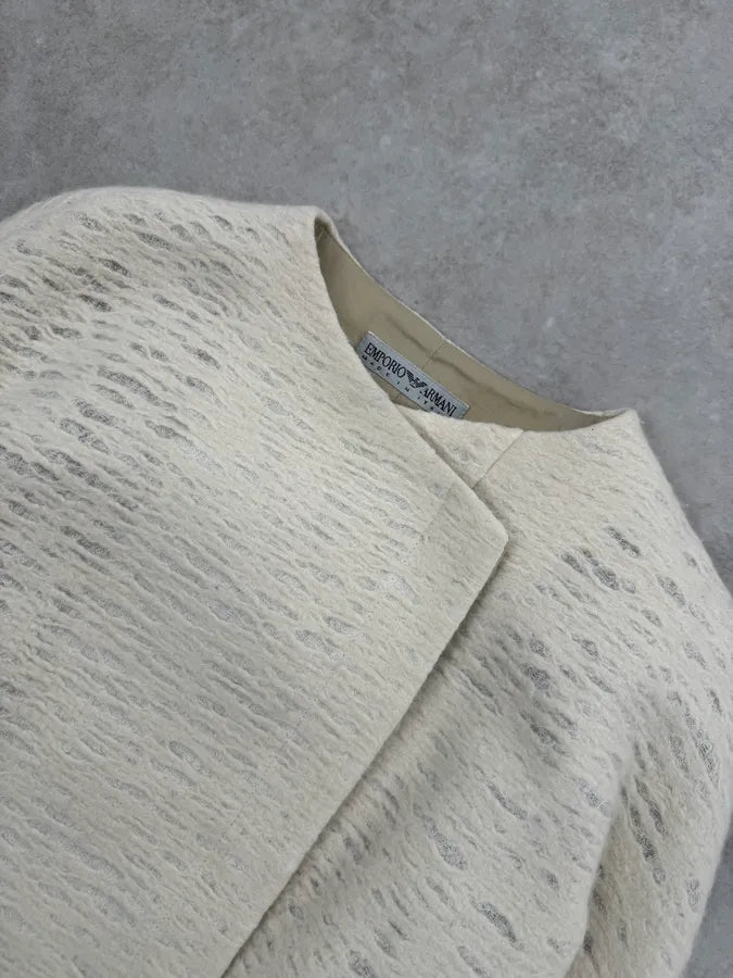 1990s Emporio Armani Creamy White Cropped Classy Jacket PZMkbGS 4
