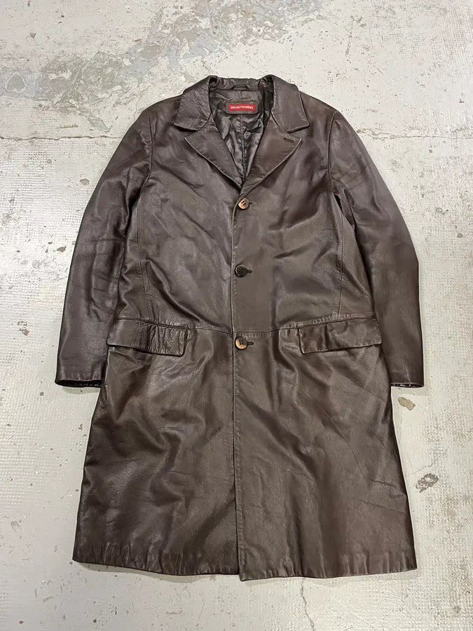 1990s Emporio Armani Dark Brown Leather Trench Coat KMEFQVm 3