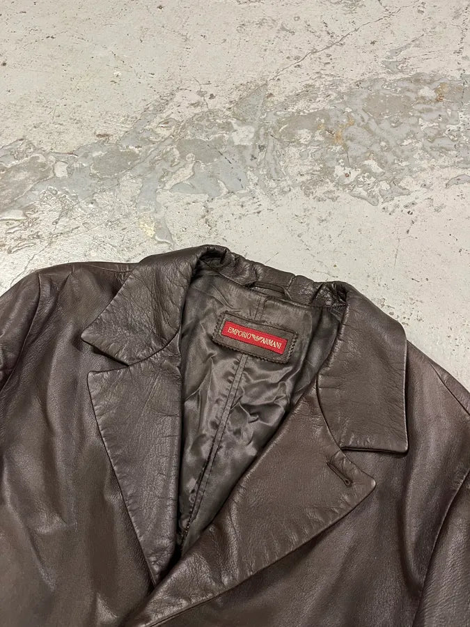 1990s Emporio Armani Dark Brown Leather Trench Coat KMEFQVm 4