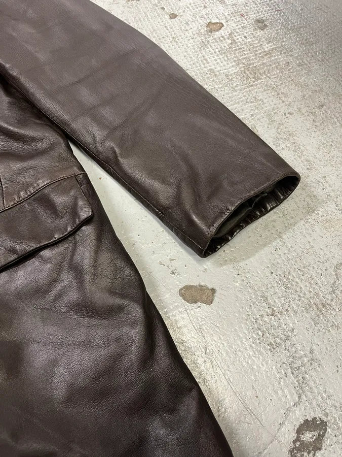 1990s Emporio Armani Dark Brown Leather Trench Coat KMEFQVm 5