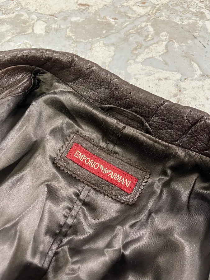 1990s Emporio Armani Dark Brown Leather Trench Coat KMEFQVm 8